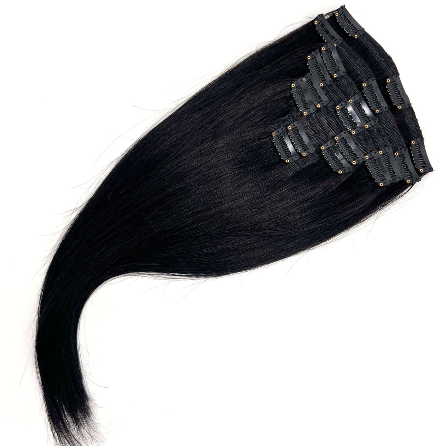 Clip on löshår hair extensions 8 delar äkta löshår- Svart #1- Hair by Grace Store