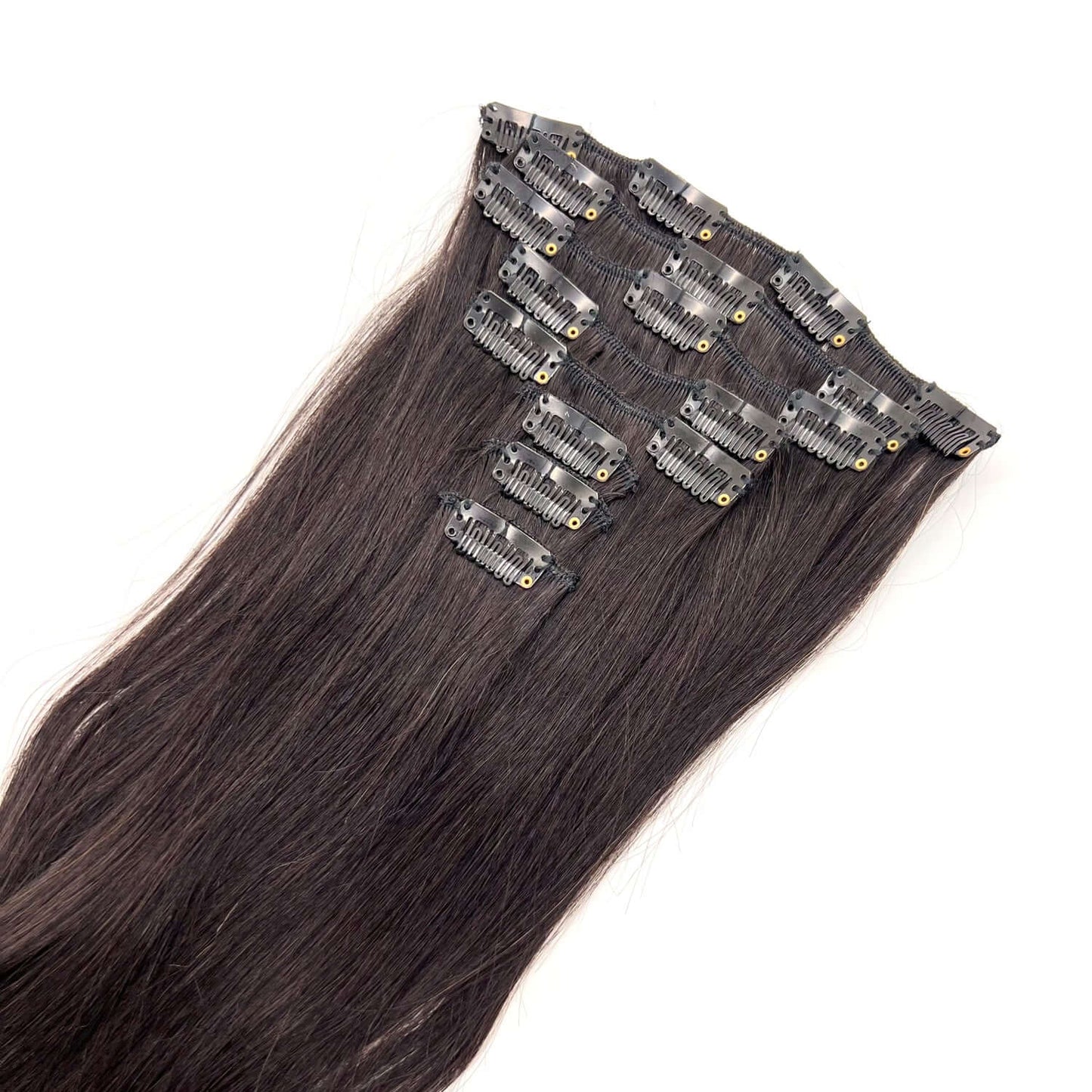 Clip on löshår hair extensions 8 delar äkta löshår- Mörkbrun #1B- Hair by Grace Store
