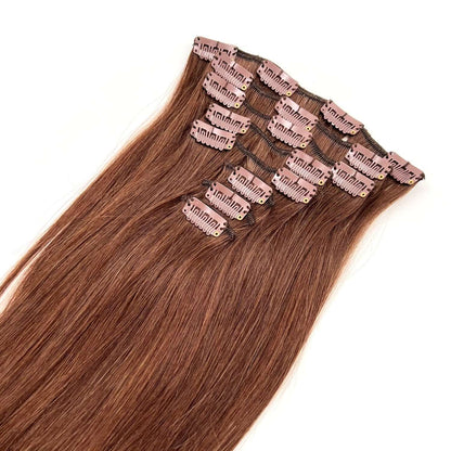 Clip on löshår hair extensions 8 delar äkta löshår- Brun #4 - Hair by Grace Store